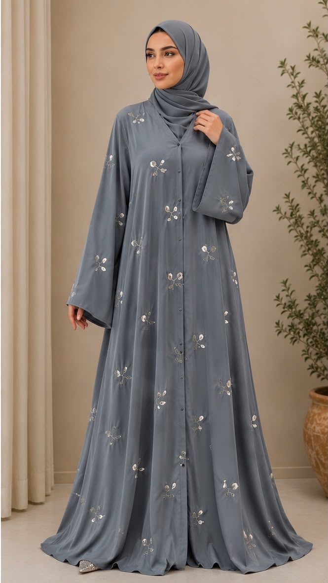 Luxury Floral Embroidered Front Open Abaya (TikTok Fabric)