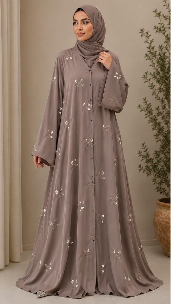 Luxury Floral Embroidered Front Open Abaya (TikTok Fabric)