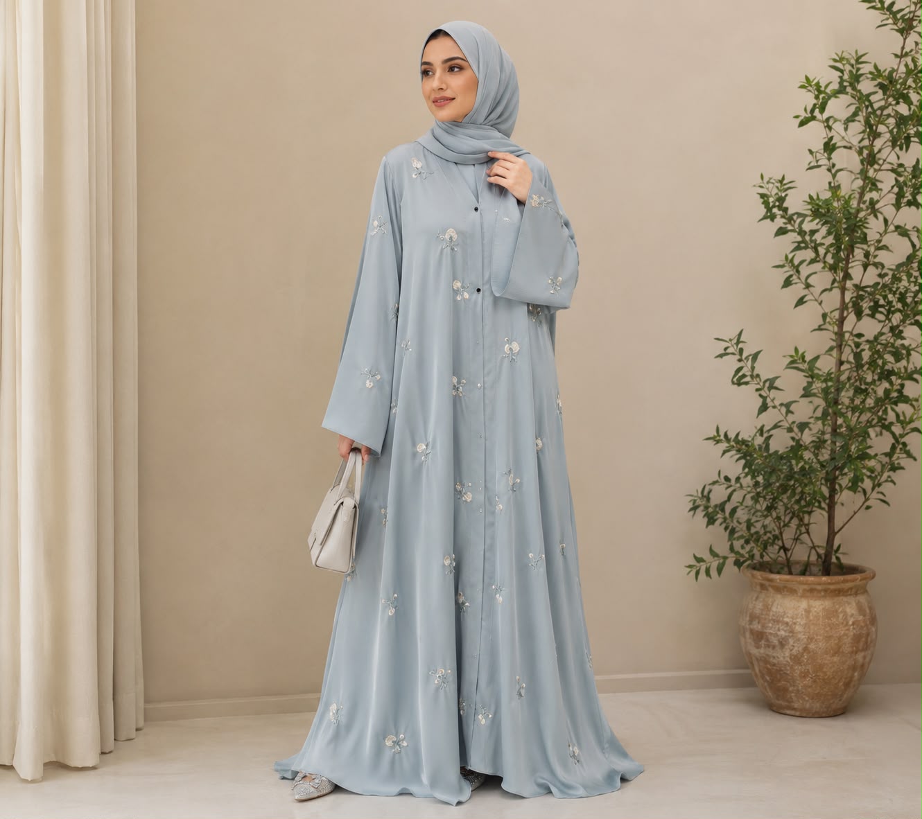 Luxury Floral Embroidered Front Open Abaya (TikTok Fabric)