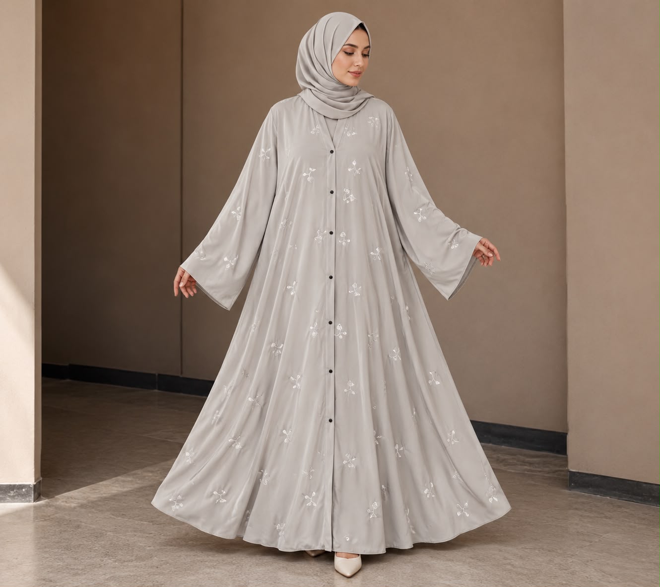 Luxury Floral Embroidered Front Open Abaya (TikTok Fabric)