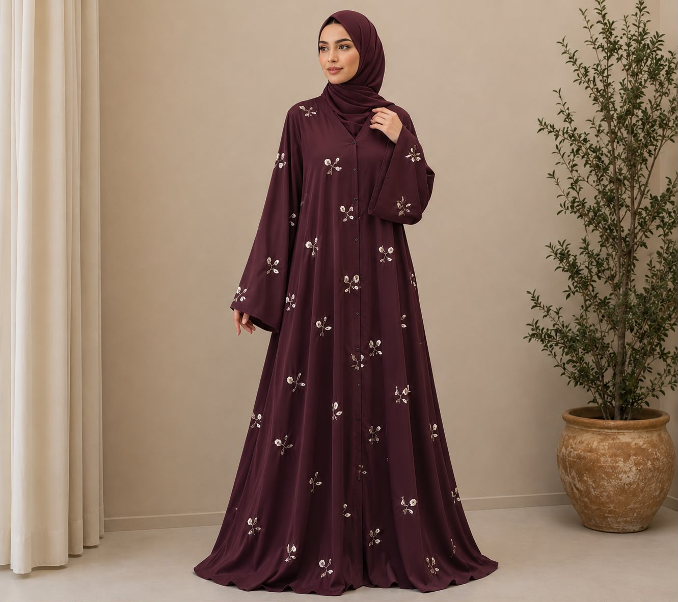 Luxury Floral Embroidered Front Open Abaya (TikTok Fabric)