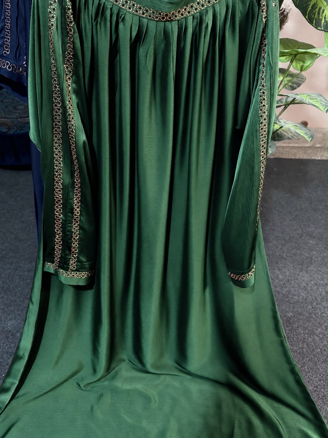 Luxury Premium Nida Embellished Abaya – Crystal Stone Work Modest Maxi Dress