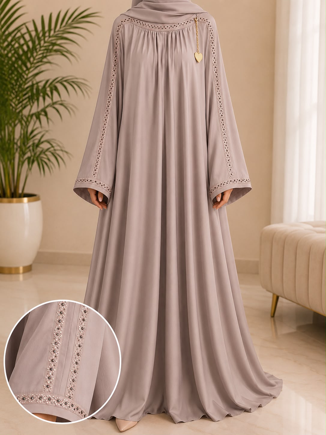 Luxury Premium Nida Embellished Abaya – Crystal Stone Work Modest Maxi Dress
