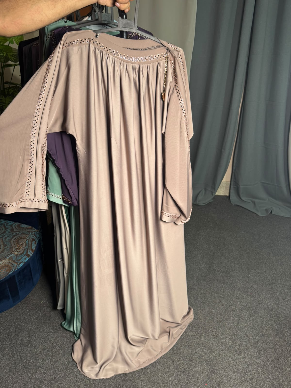 Luxury Premium Nida Embellished Abaya – Crystal Stone Work Modest Maxi Dress