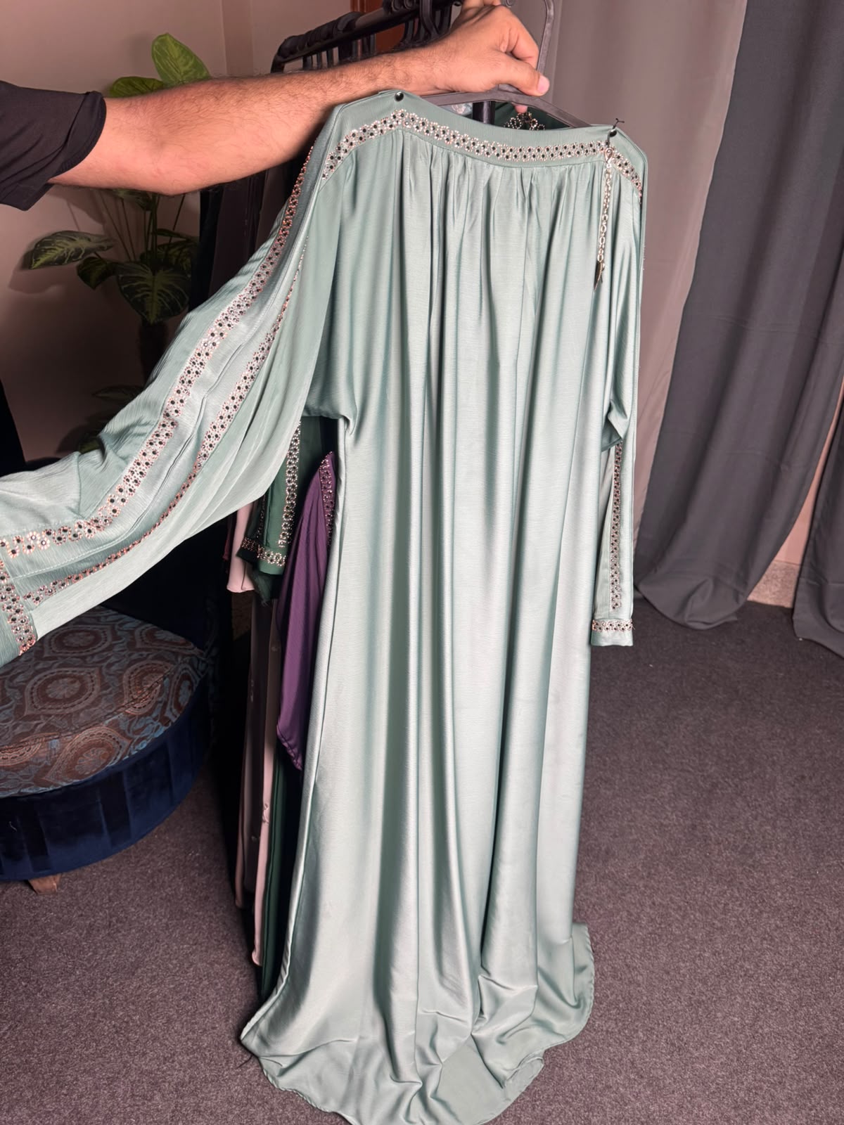 Luxury Premium Nida Embellished Abaya – Crystal Stone Work Modest Maxi Dress