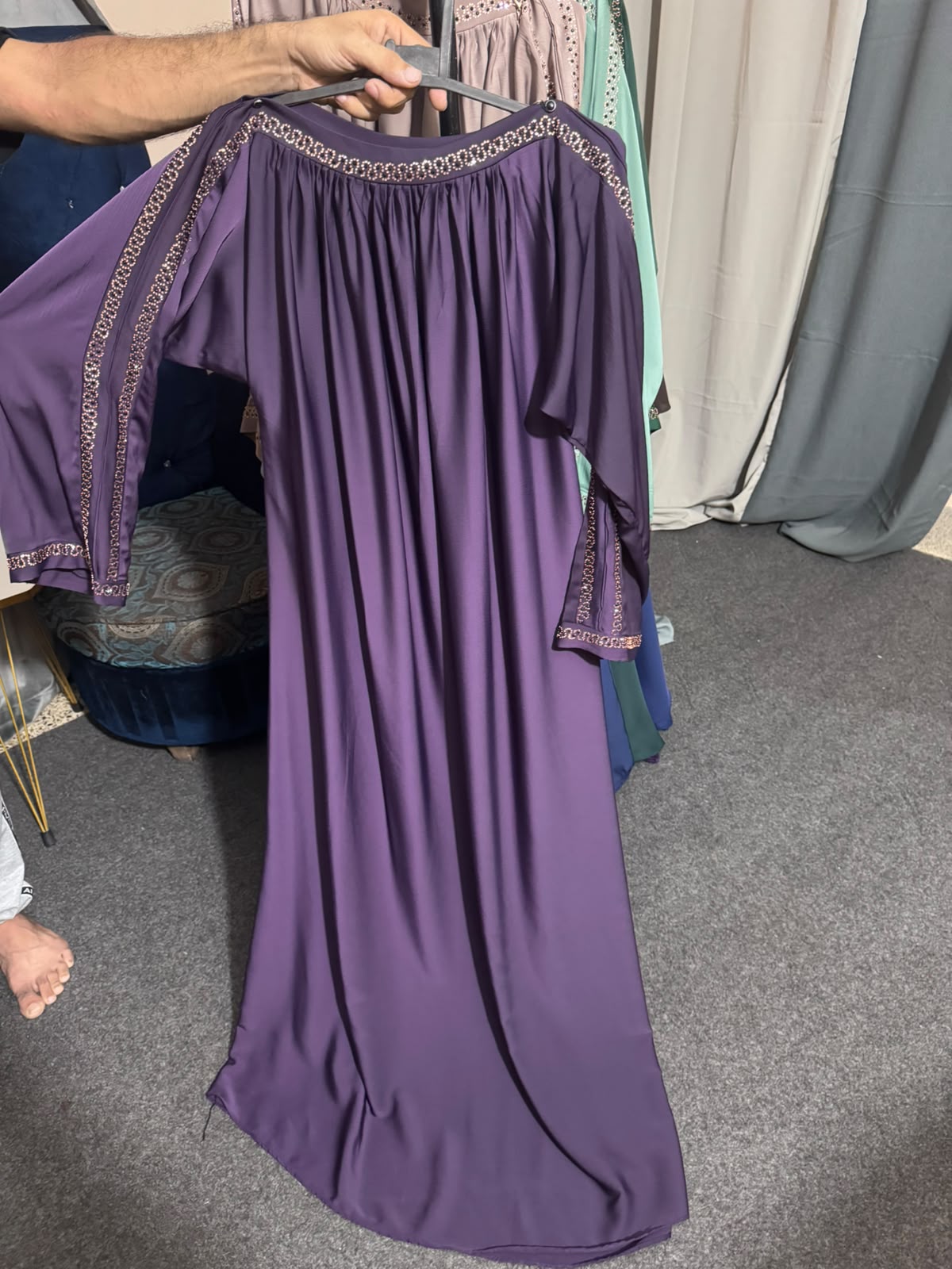 Luxury Premium Nida Embellished Abaya – Crystal Stone Work Modest Maxi Dress