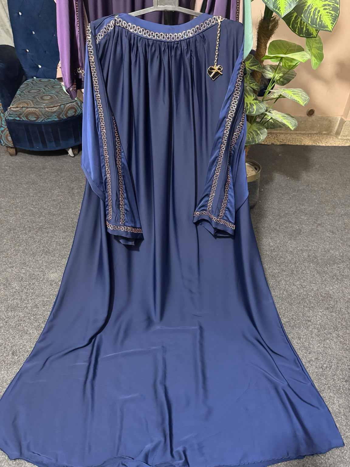 Luxury Premium Nida Embellished Abaya – Crystal Stone Work Modest Maxi Dress