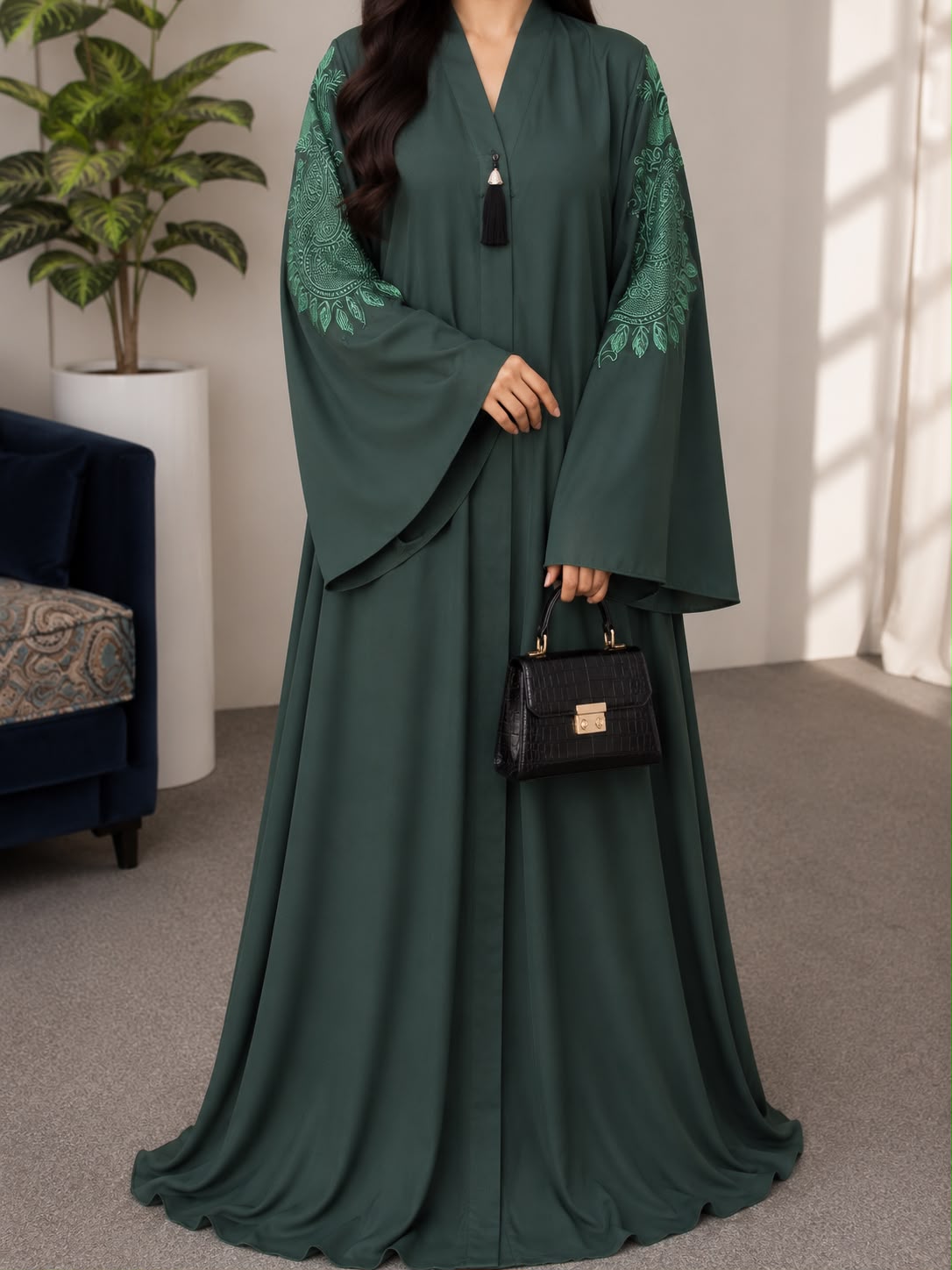 Premium Nida Embroidered Abaya (Bell Sleeves)