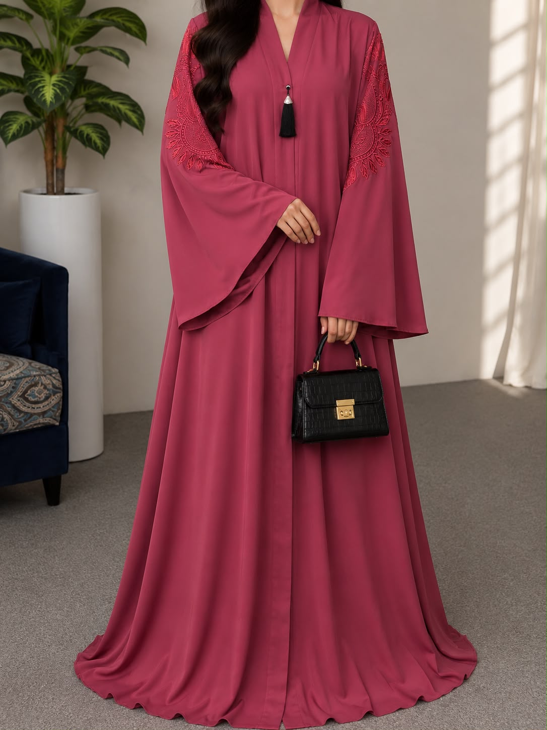 Premium Nida Embroidered Abaya (Bell Sleeves)