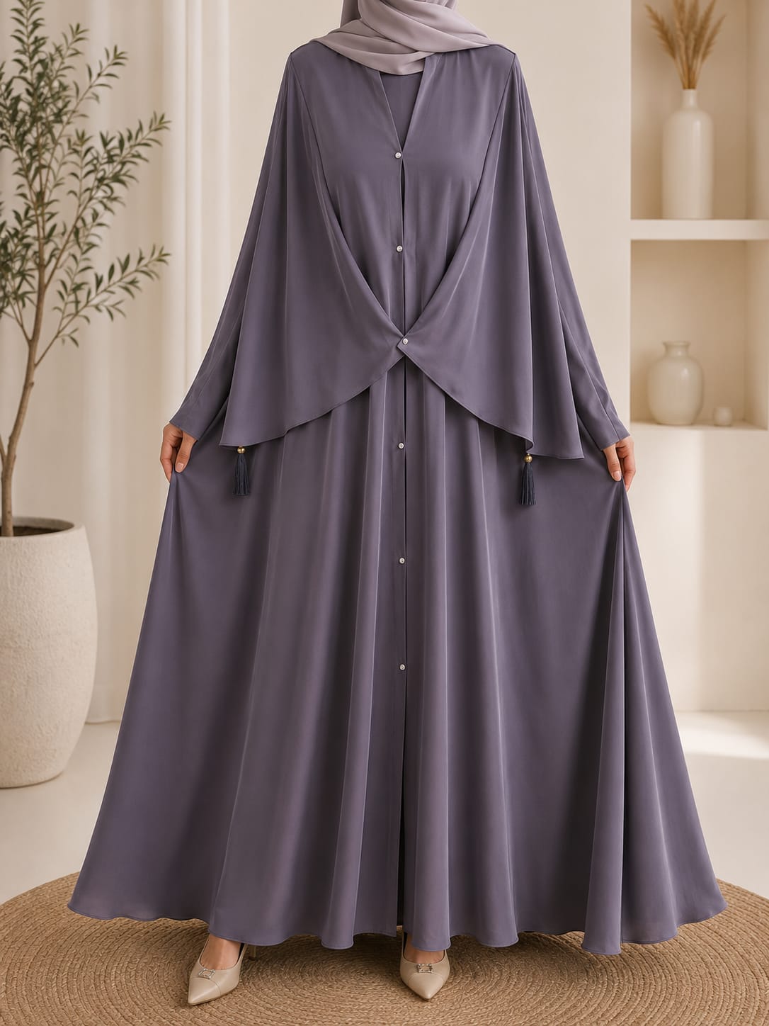 Premium Butterfly Style Front Open Plain Abaya