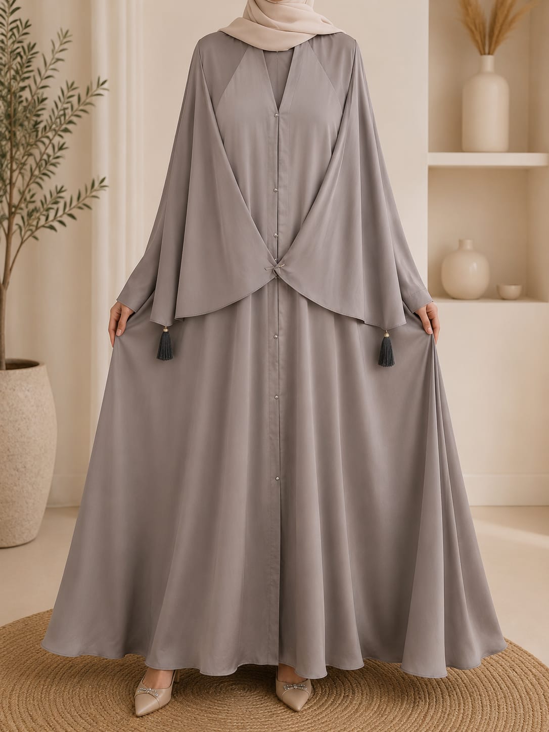 Premium Butterfly Style Front Open Plain Abaya