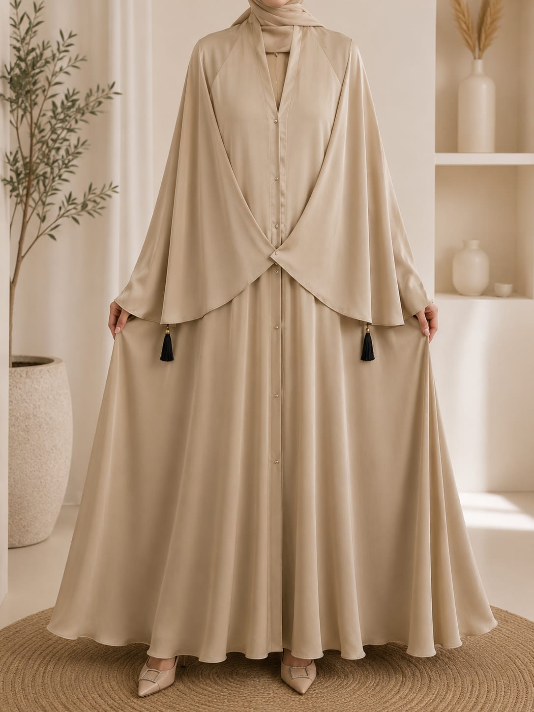 Premium Butterfly Style Front Open Plain Abaya